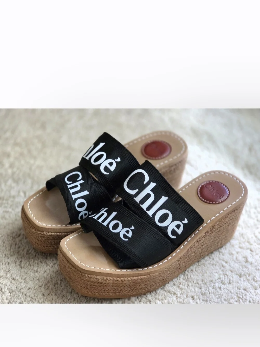 Black Logo Platform Espadrille Sandals